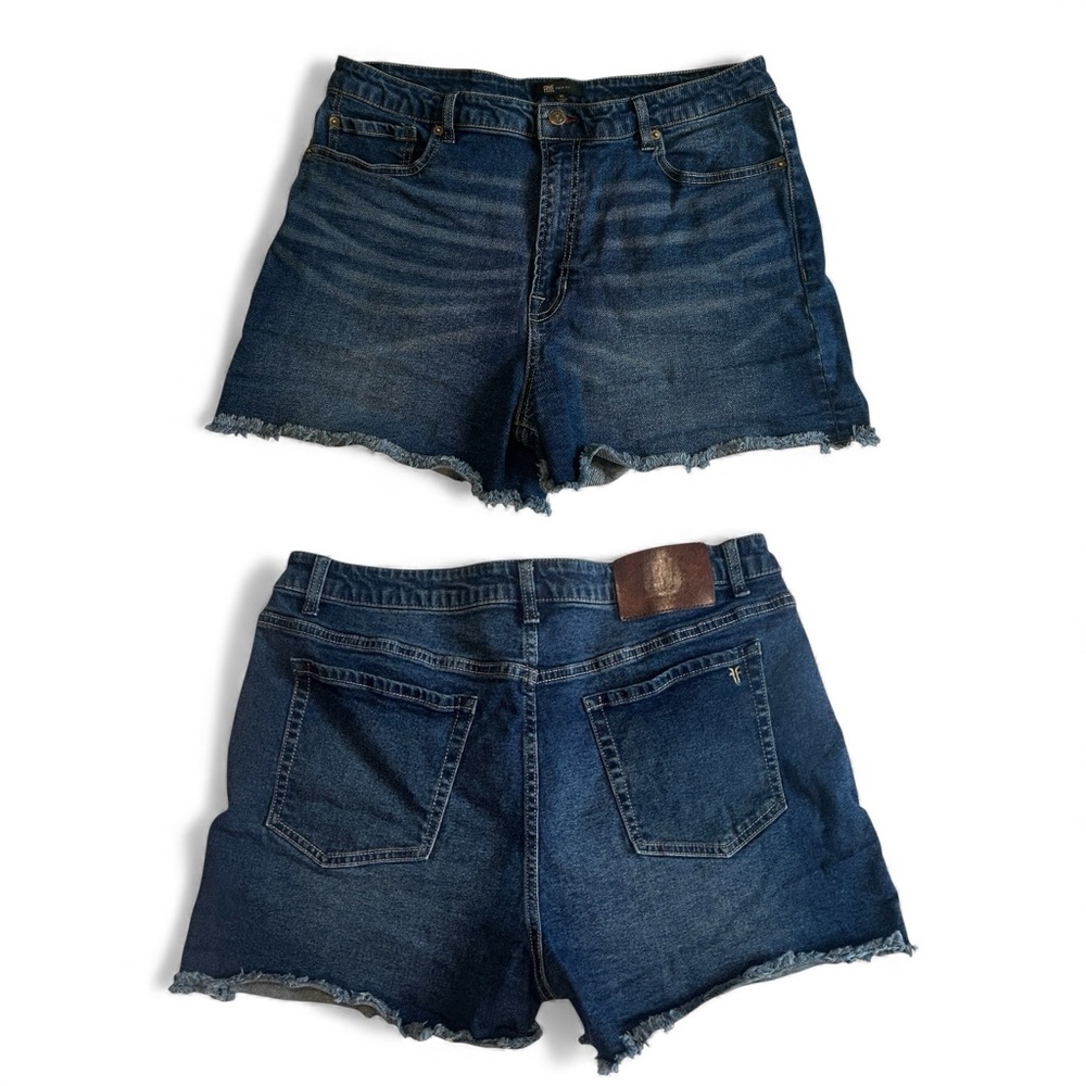 Frye Women’s Jean Shorts Size 16 – Dark Wash Denim, Raw Hem, Stretch Fit